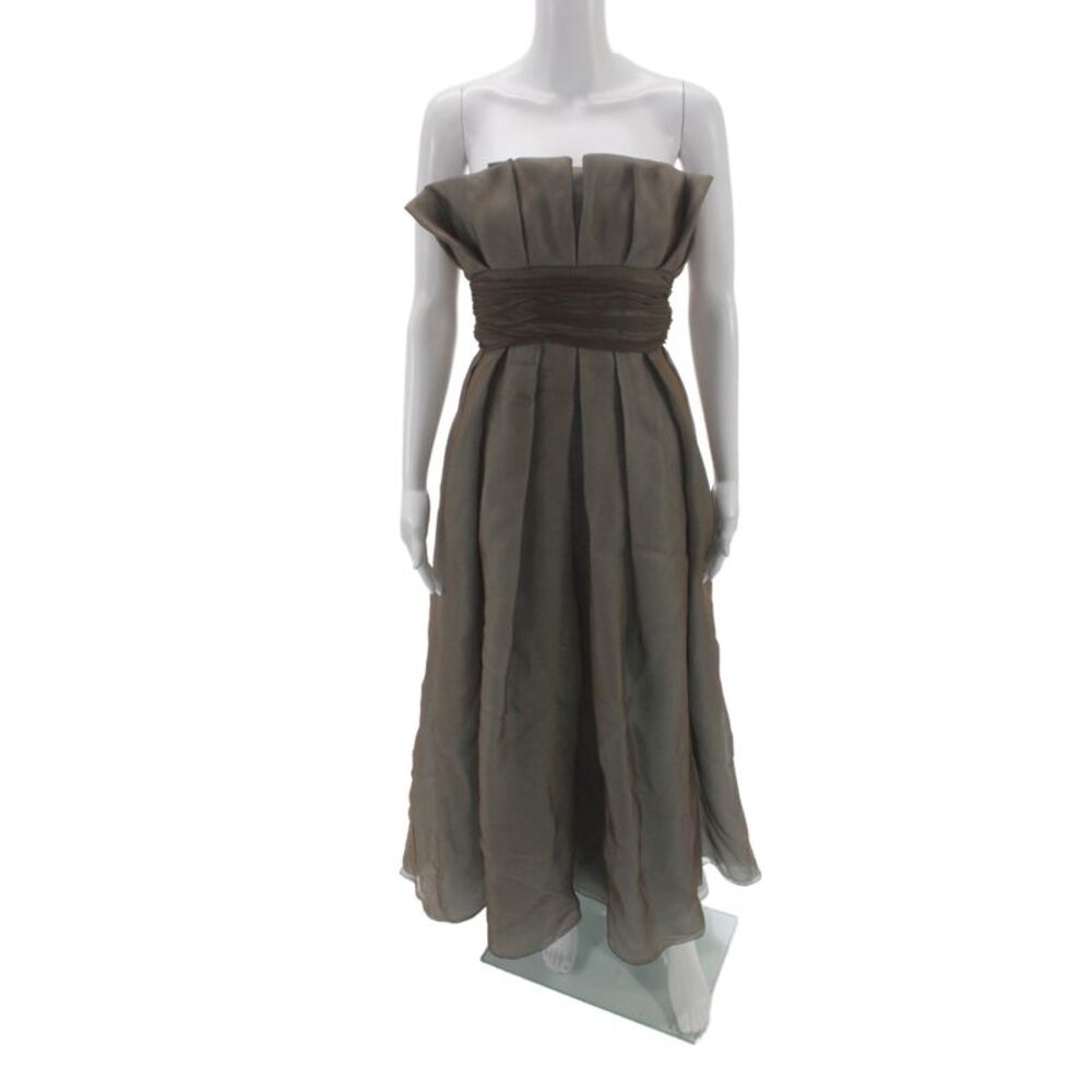 Melinda Eng Womens A-Line Silk Off Shoulder Sleeveless Brown Dress Maxi Size 6